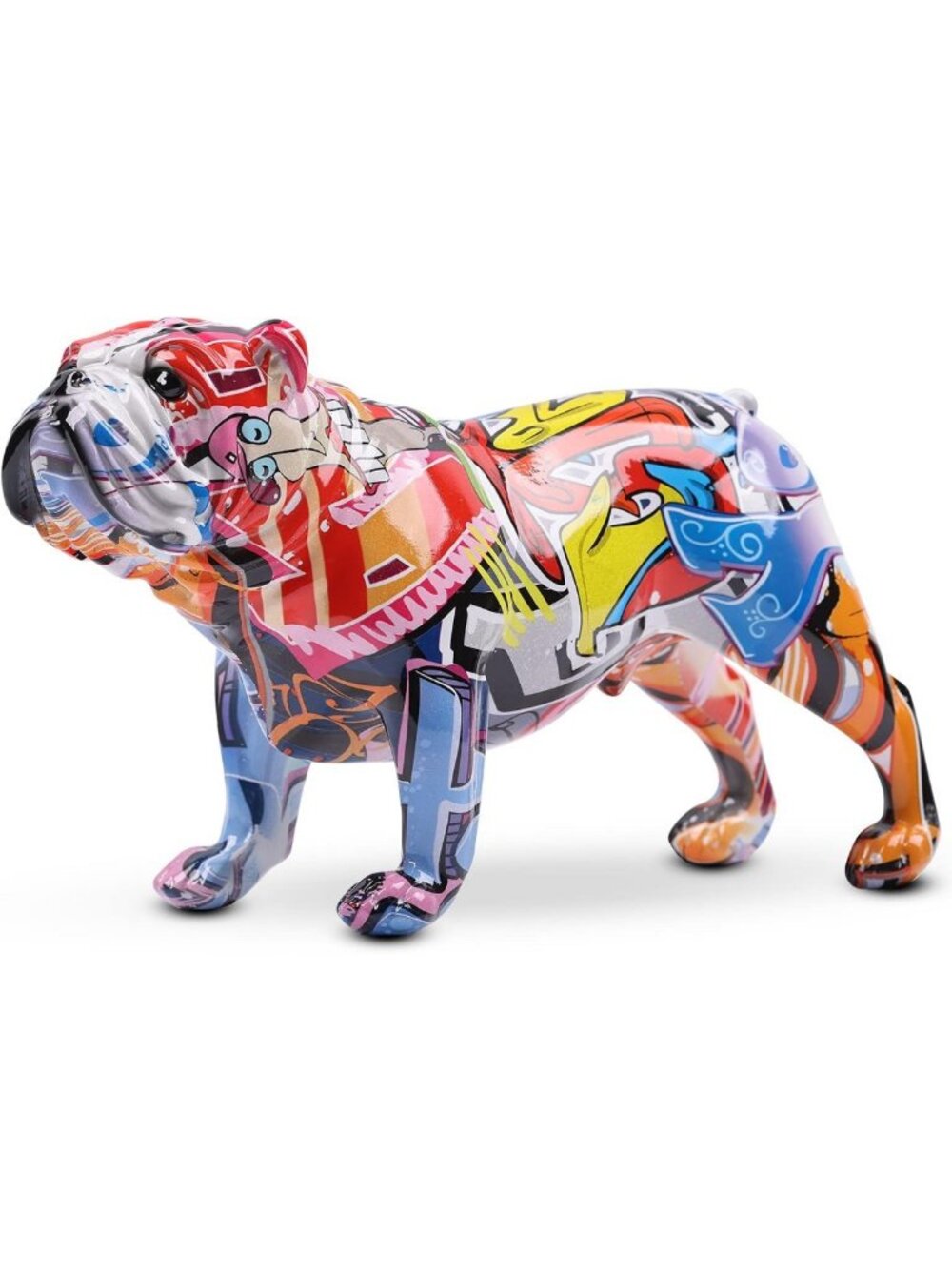 Vibrant Graffiti Bulldog Sculpture - Colorful Resin Dog Statue for Home Decor